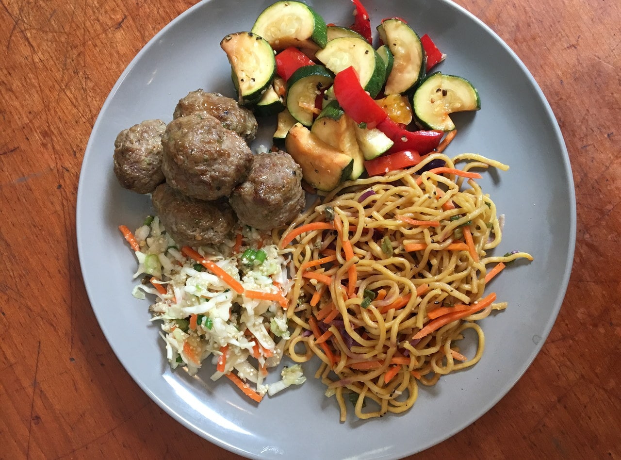 Gluten Free Ginger Soy Pork and Beef Meatballs with Chow Mein by Chef John Tran - SMC