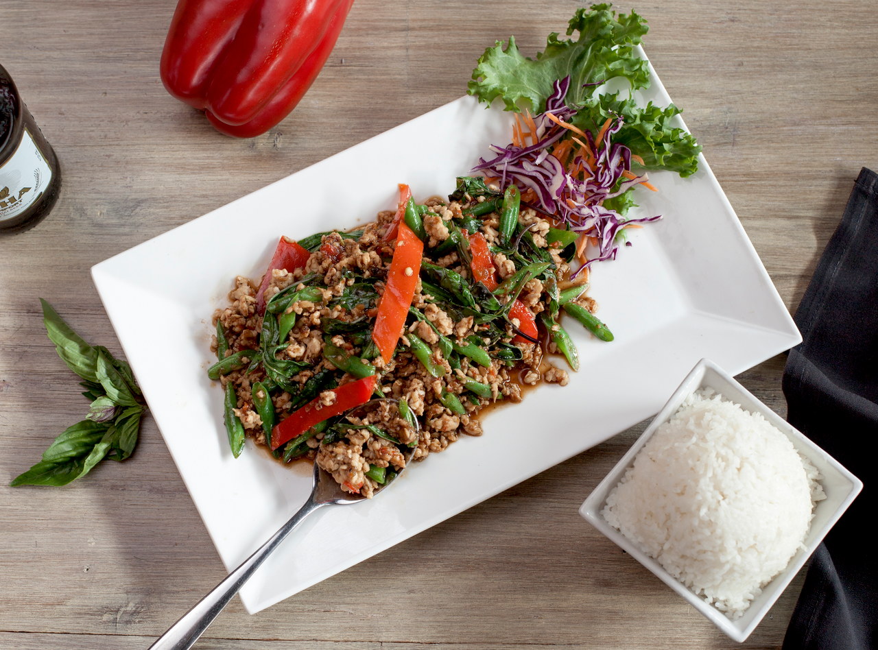 Gluten Free Thai Basil Tofu Boxed Lunch by Chef Pik Kookarinrat