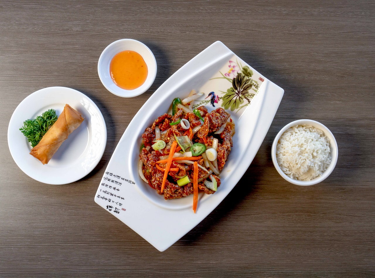 Dry Szechuan Chili Ginger Beef Plate by Chef James Zhou