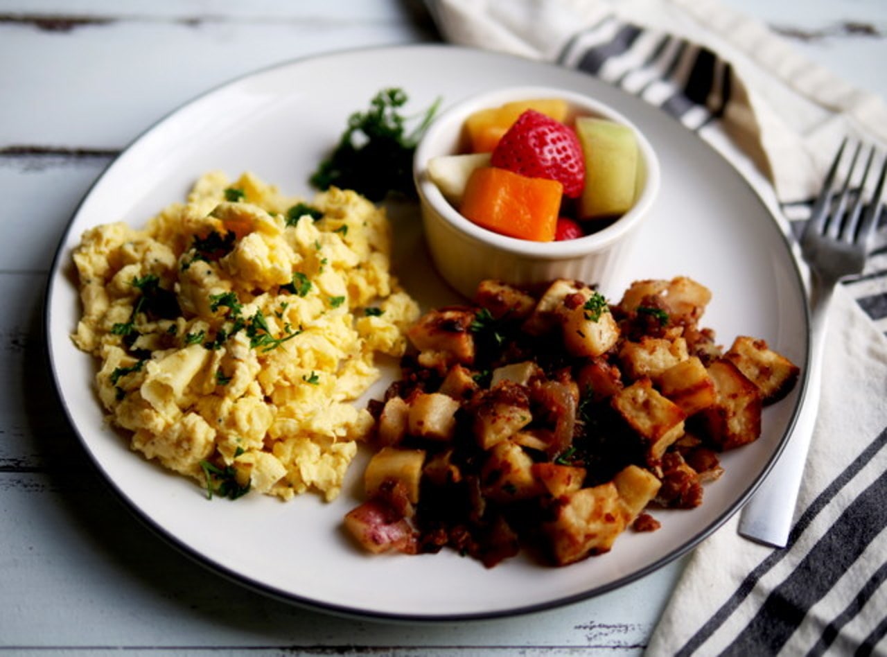 Bacon and Maple Sweet & Red Potato Hash Boxed Lunch by Ripe Catering