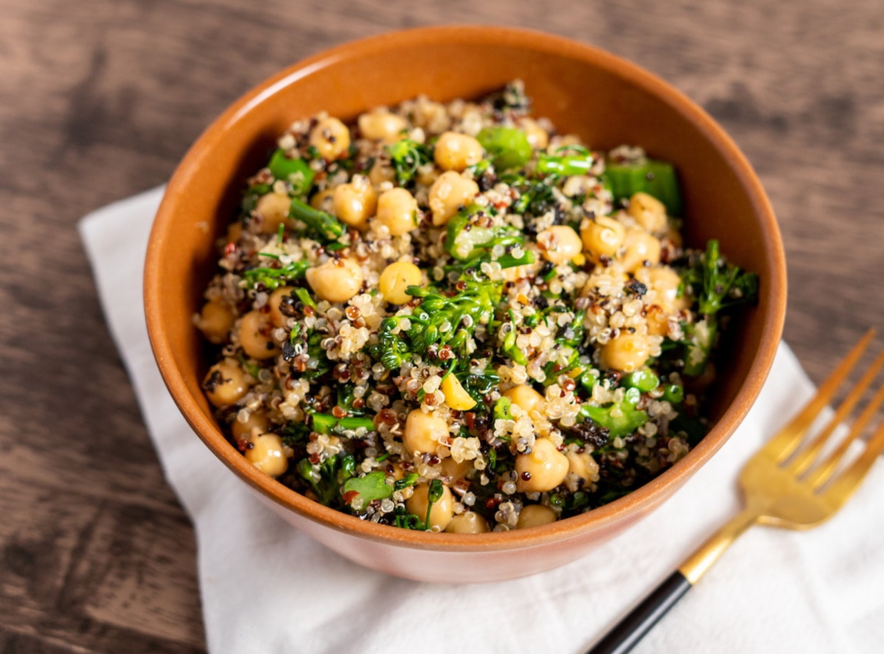 Quinoa Garbanzo Salad with Grilled Broccoli by Heidi Finley