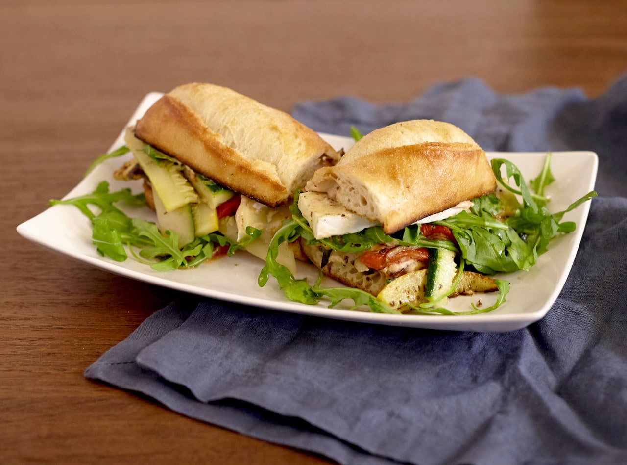 Roasted Veggie Baguette Sandwich with Side Salad by Chef Lilly Gjekmarkaj