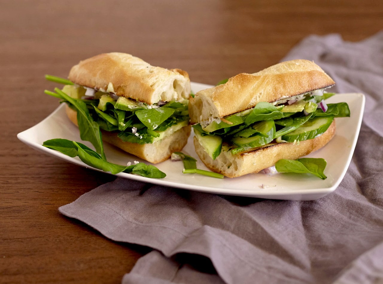 Gluten Free Mediterranean Avocado Baguette Sandwich with Side Salad by Chef Lilly Gjekmarkaj