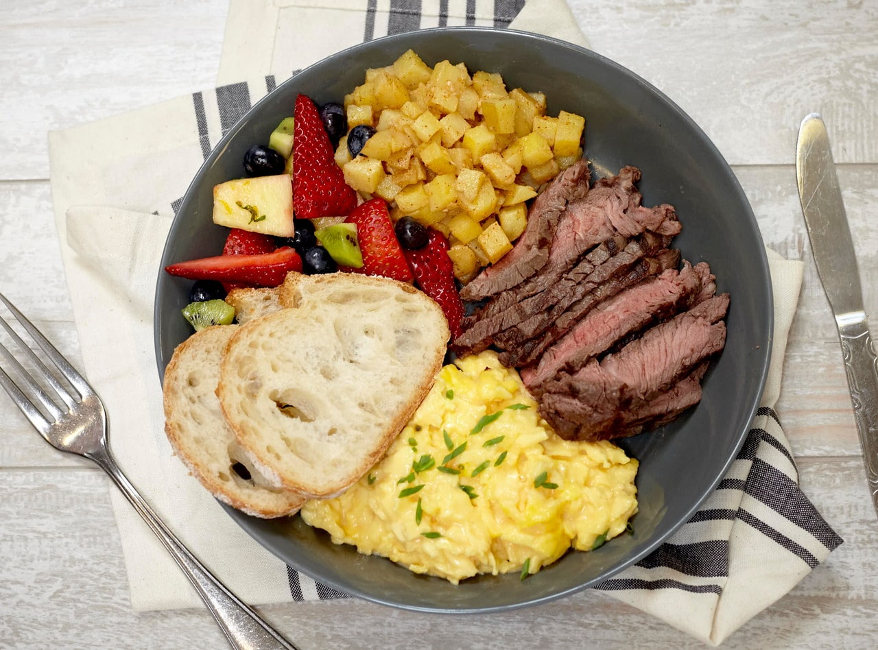 Cheesy Eggs, Grilled Flank Steak, and Roasted Potatoes by Chef Frankie Morales - ST