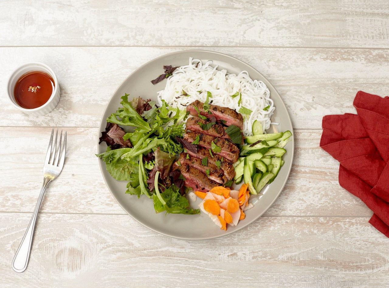 Gluten Free Lemongrass Beef Vermicelli Bowl by Chef John Tran