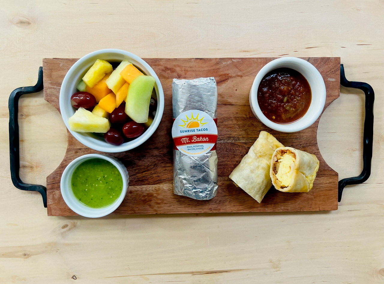 Mt. Bakon Breakfast Tacos and Fruit Cup by Chef Frankie Morales - ST