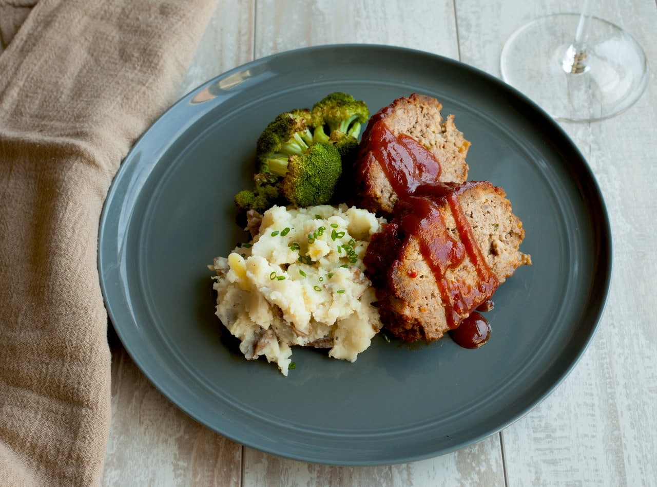 BBQ Meatloaf with Mashed Potatoes and Broccoli by Chef Katie Cox